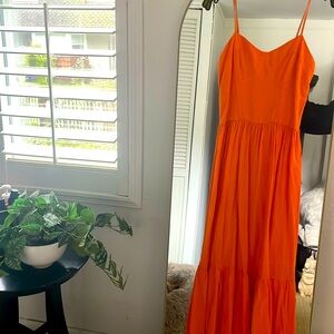 Vibrant orange Young Fabulous and Broke linen blend maxi dress.